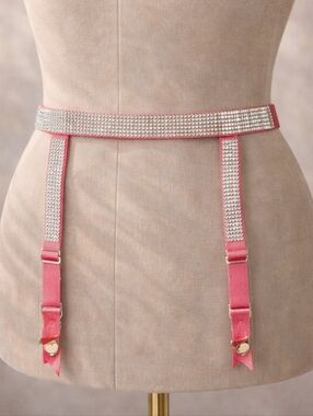 Victorias Secret Neon Pink Rhinestone Discontinued Very Sexy Garter Belt Crystal